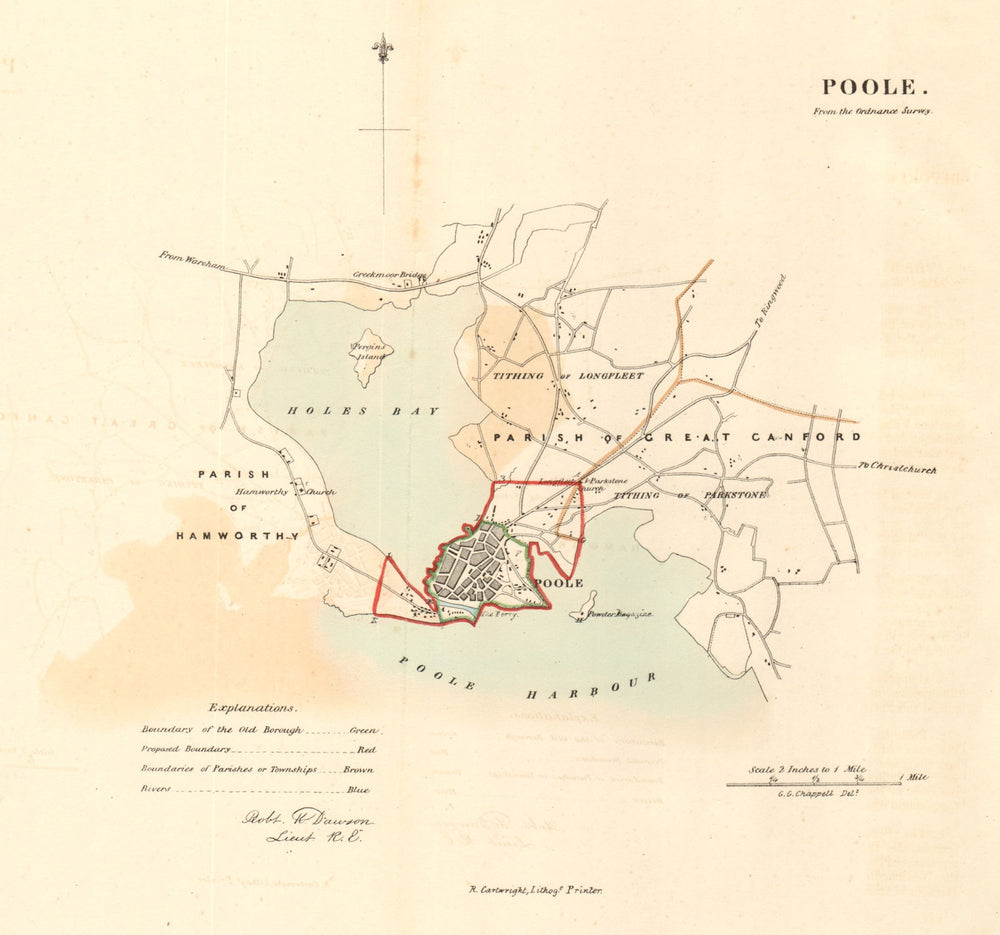 POOLE borough/town plan for the REFORM ACT. Parkstone. Dorset. DAWSON 1832 map
