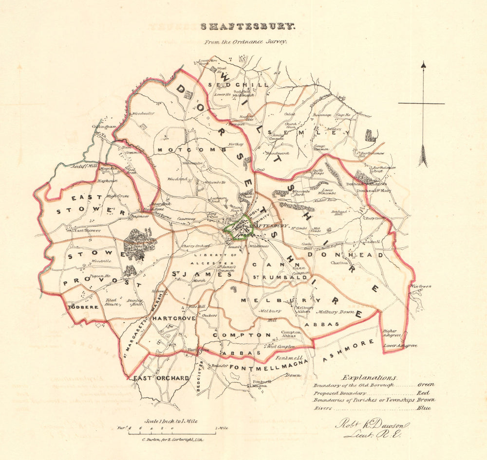 SHAFTESBURY borough/town plan. REFORM ACT. Hartgrove. Dorset. DAWSON 1832 map