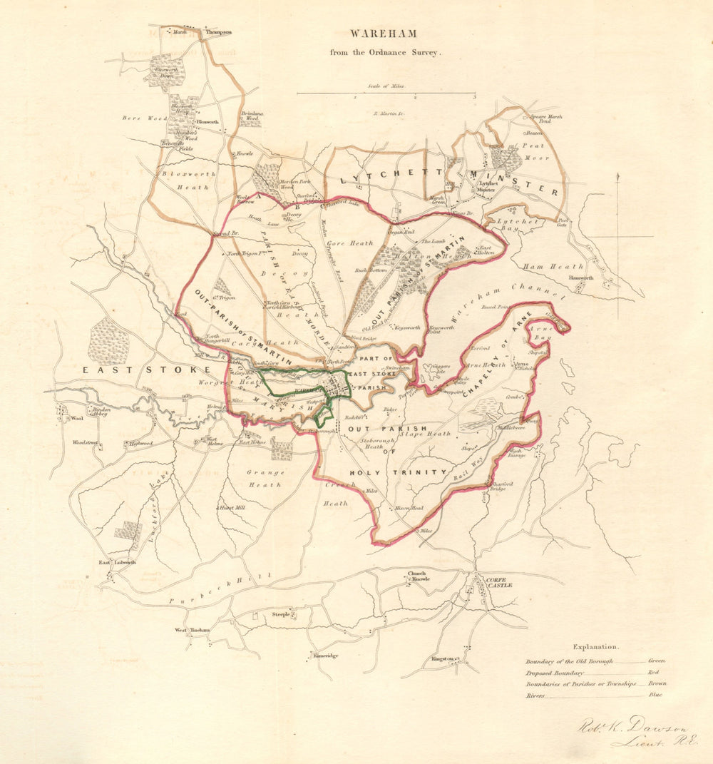 WAREHAM borough/town plan. REFORM ACT. Corfe Castle. Dorset. DAWSON 1832 map