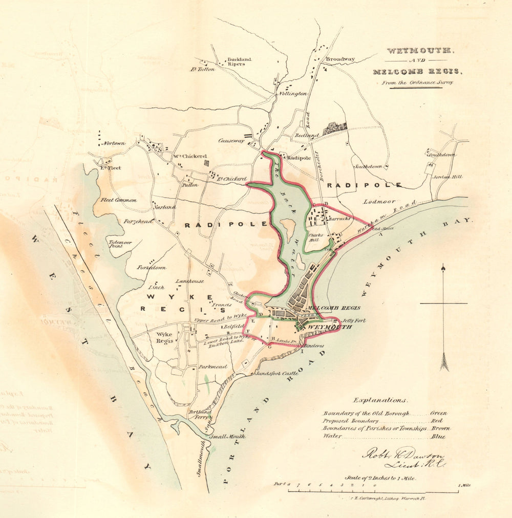 WEYMOUTH & MELCOMBE REGIS borough/town plan. REFORM ACT. Dorset. DAWSON 1832 map