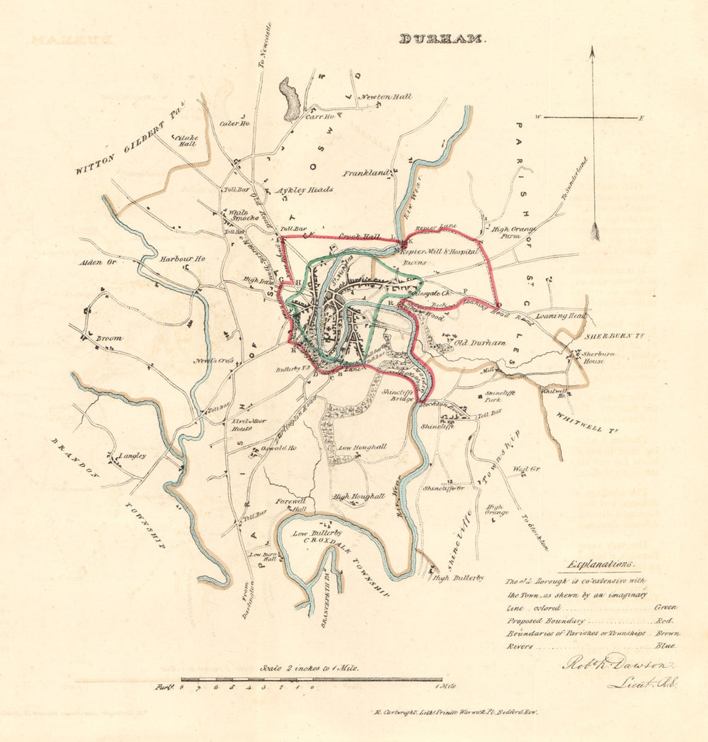 DURHAM borough/town/city plan for the REFORM ACT. DAWSON 1832 old antique map