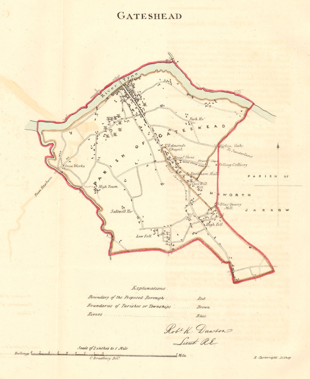 GATESHEAD borough/town plan for the REFORM ACT. County Durham. DAWSON 1832 map