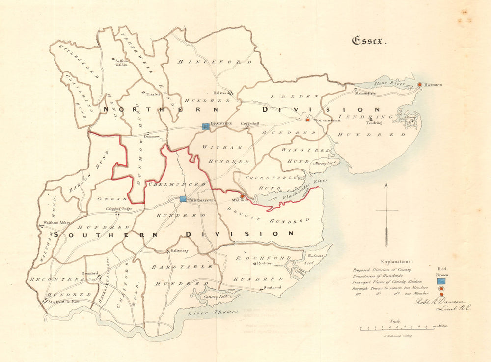 Essex county map. Divisions boroughs electoral. REFORM ACT. DAWSON 1832