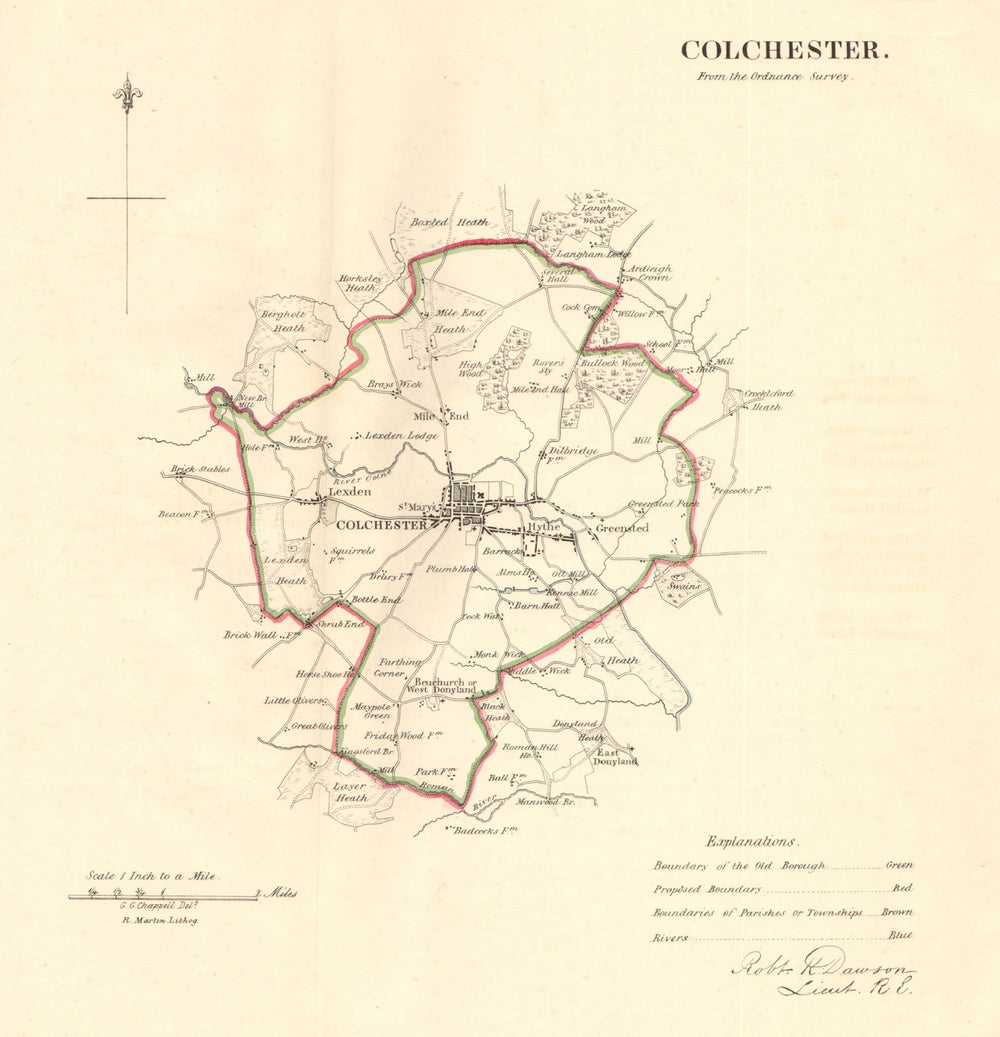 COLCHESTER borough/town plan. REFORM ACT. Lexden Hythe. Essex. DAWSON 1832 map