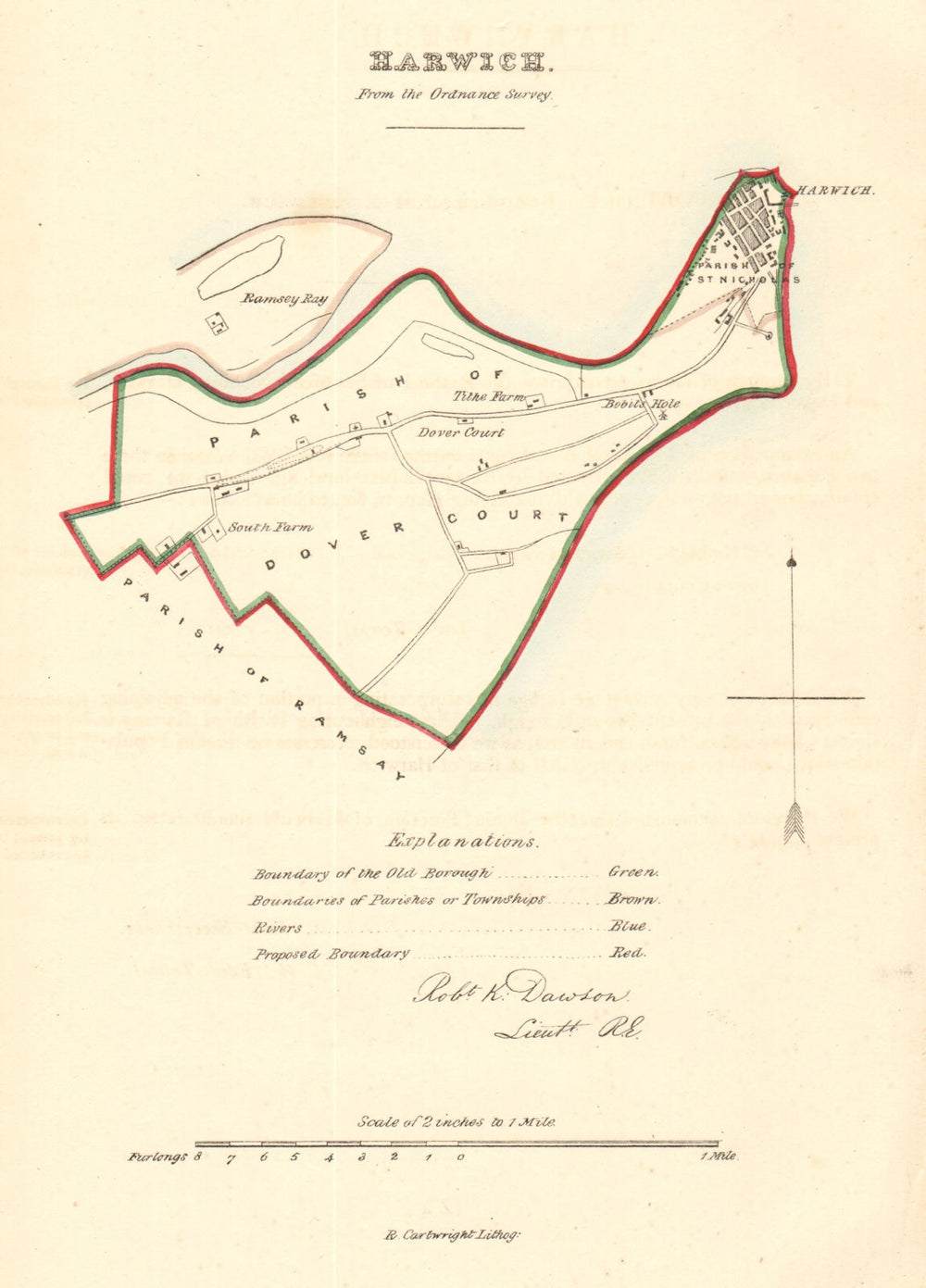 HARWICH borough/town plan for the REFORM ACT. Essex. DAWSON 1832 old map