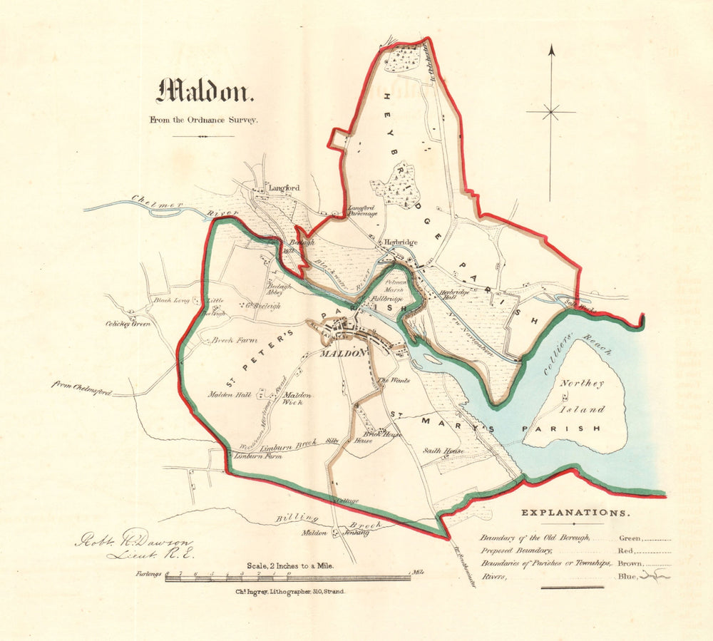 MALDON borough/town plan for the REFORM ACT. Langford. Essex. DAWSON 1832 map