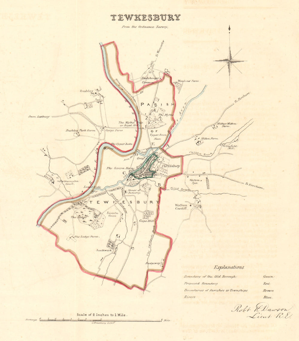 TEWKESBURY borough/town plan. REFORM ACT. Gloucestershire. DAWSON 1832 old map