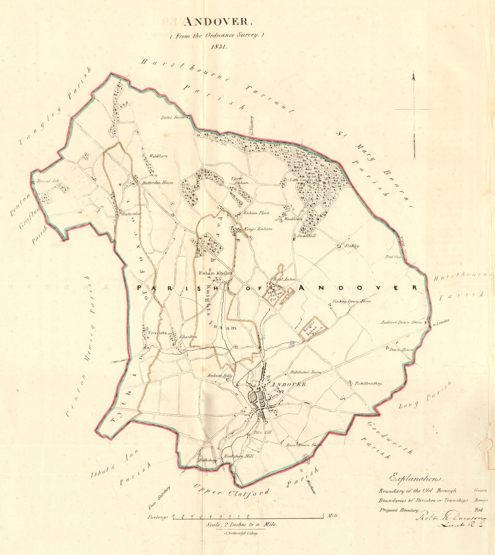 ANDOVER borough/town plan. REFORM ACT. Hampshire. DAWSON 1832 old antique map