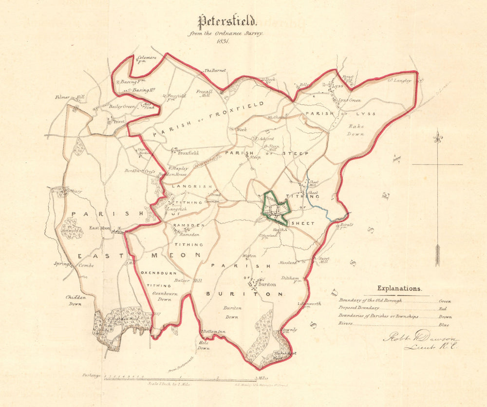 PETERSFIELD borough/town plan. REFORM ACT. East Meon. Hampshire. DAWSON 1832 map