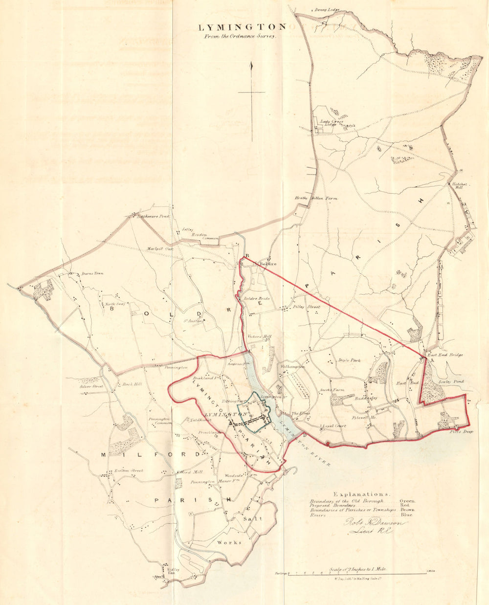LYMINGTON borough/town plan. REFORM ACT. Baddesley. Hampshire. DAWSON 1832 map