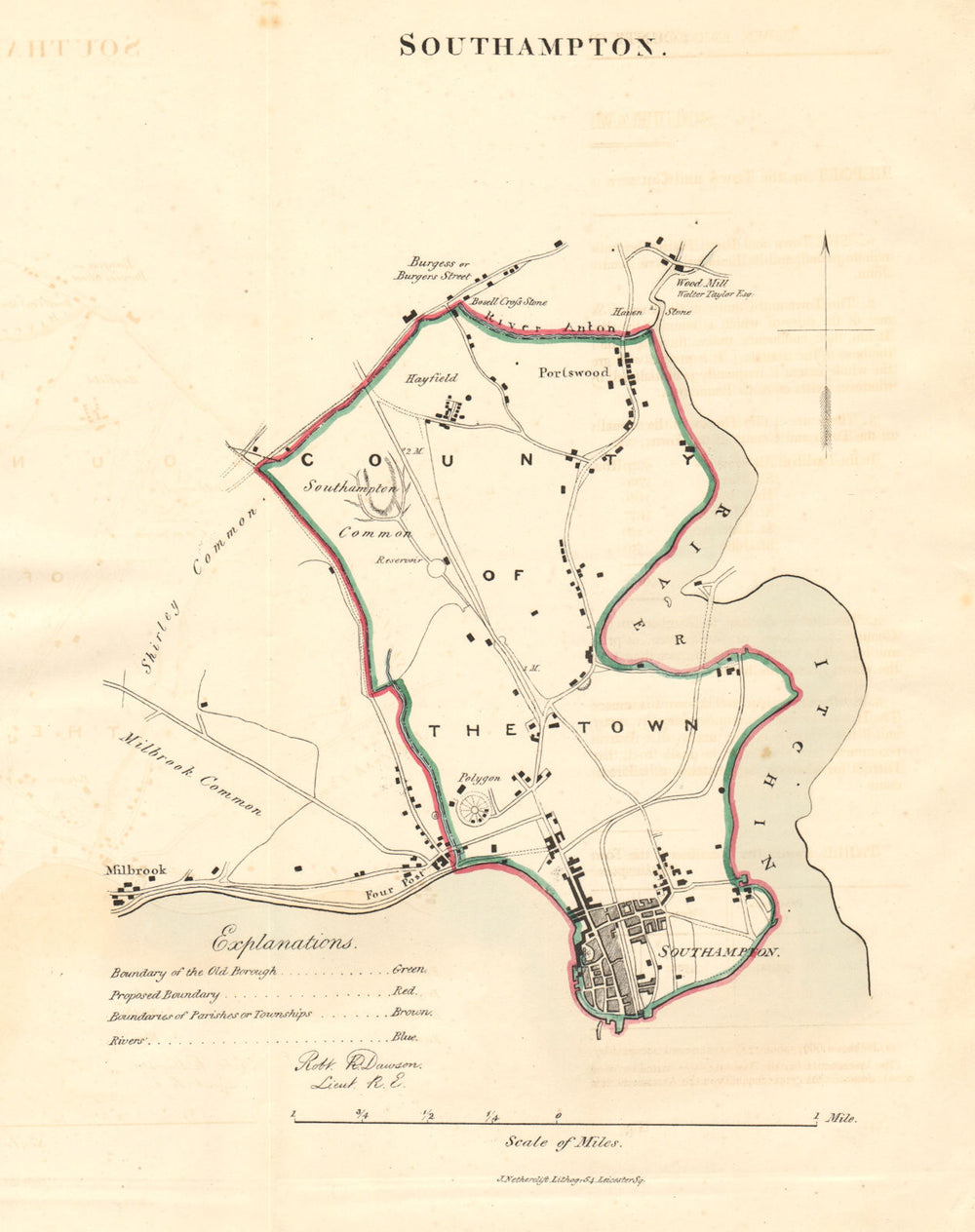 SOUTHAMPTON borough/town/city plan. REFORM ACT. Portswood. DAWSON 1832 old map