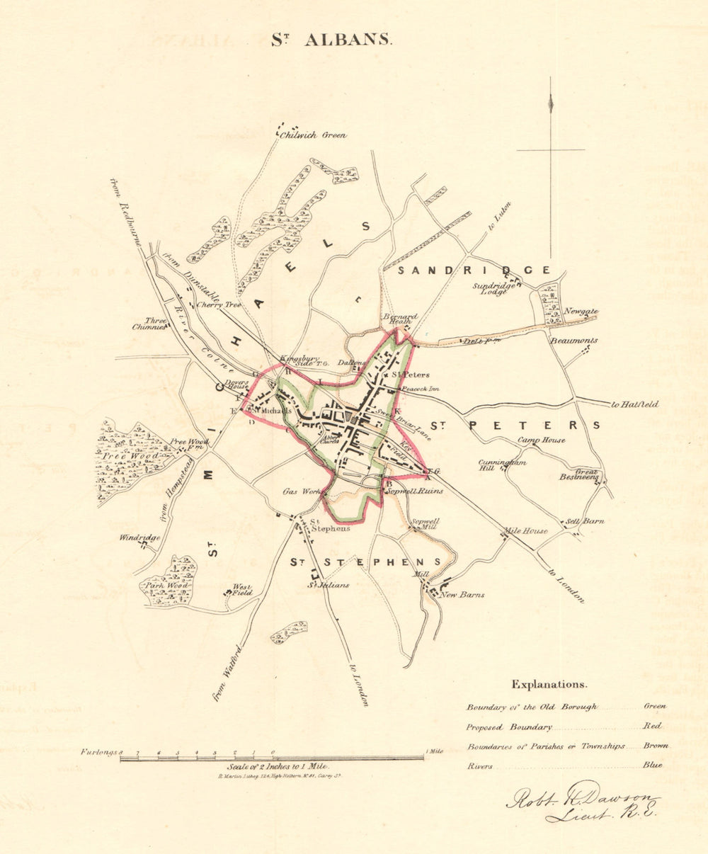 ST. ALBANS borough/town plan for the REFORM ACT. Hertfordshire. DAWSON 1832 map