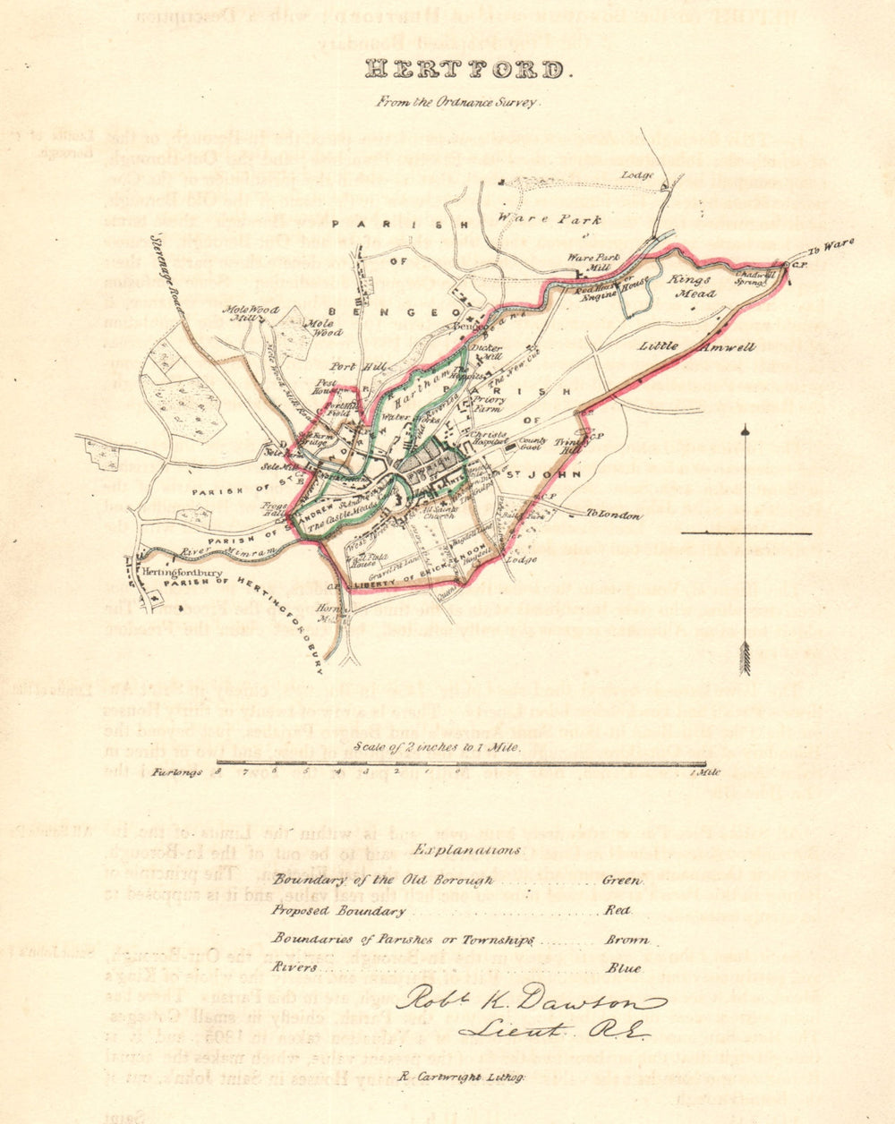 HERTFORD borough/town plan. REFORM ACT. Hertingfordbury. DAWSON 1832 old map