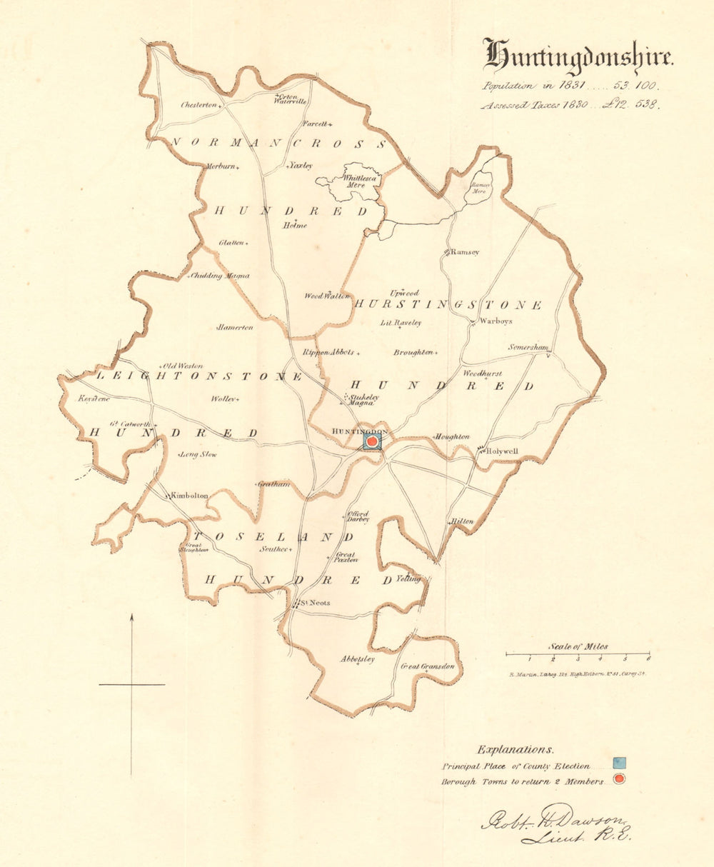 Huntingdonshire county map. Boroughs electoral. REFORM ACT. DAWSON 1832