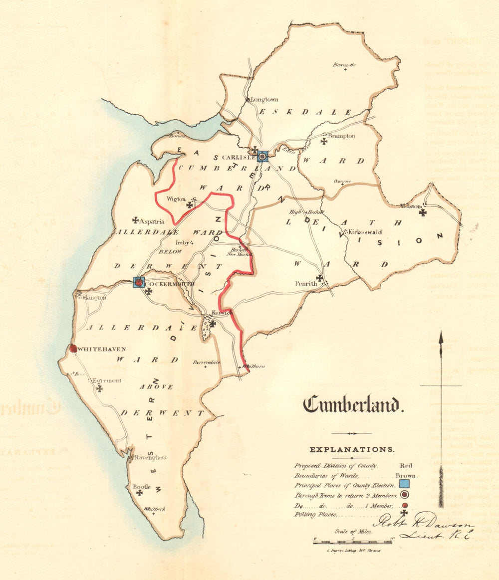 Cumberland county map. Divisions boroughs electoral. REFORM ACT. DAWSON 1832