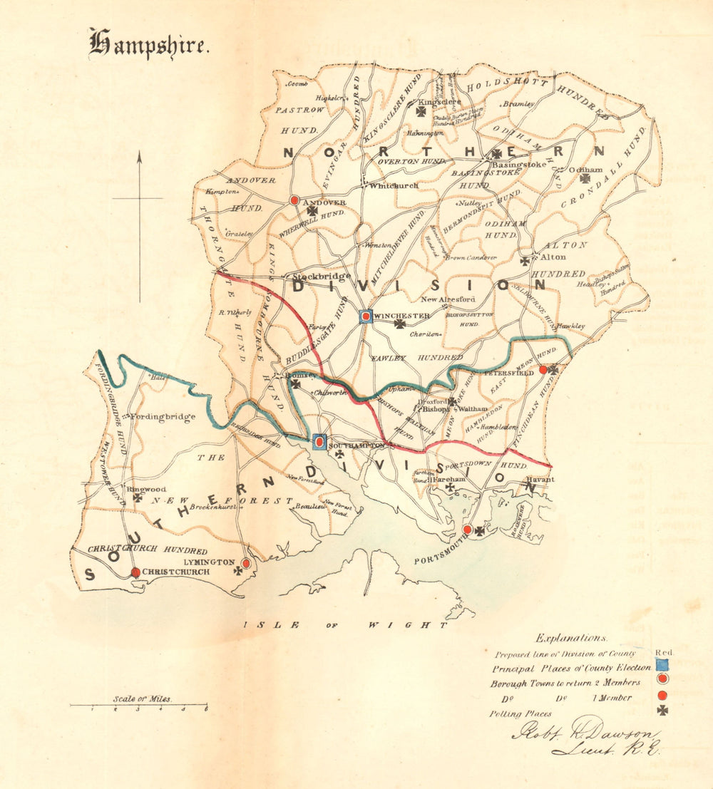 Hampshire county map. Divisions boroughs electoral. REFORM ACT. DAWSON 1832