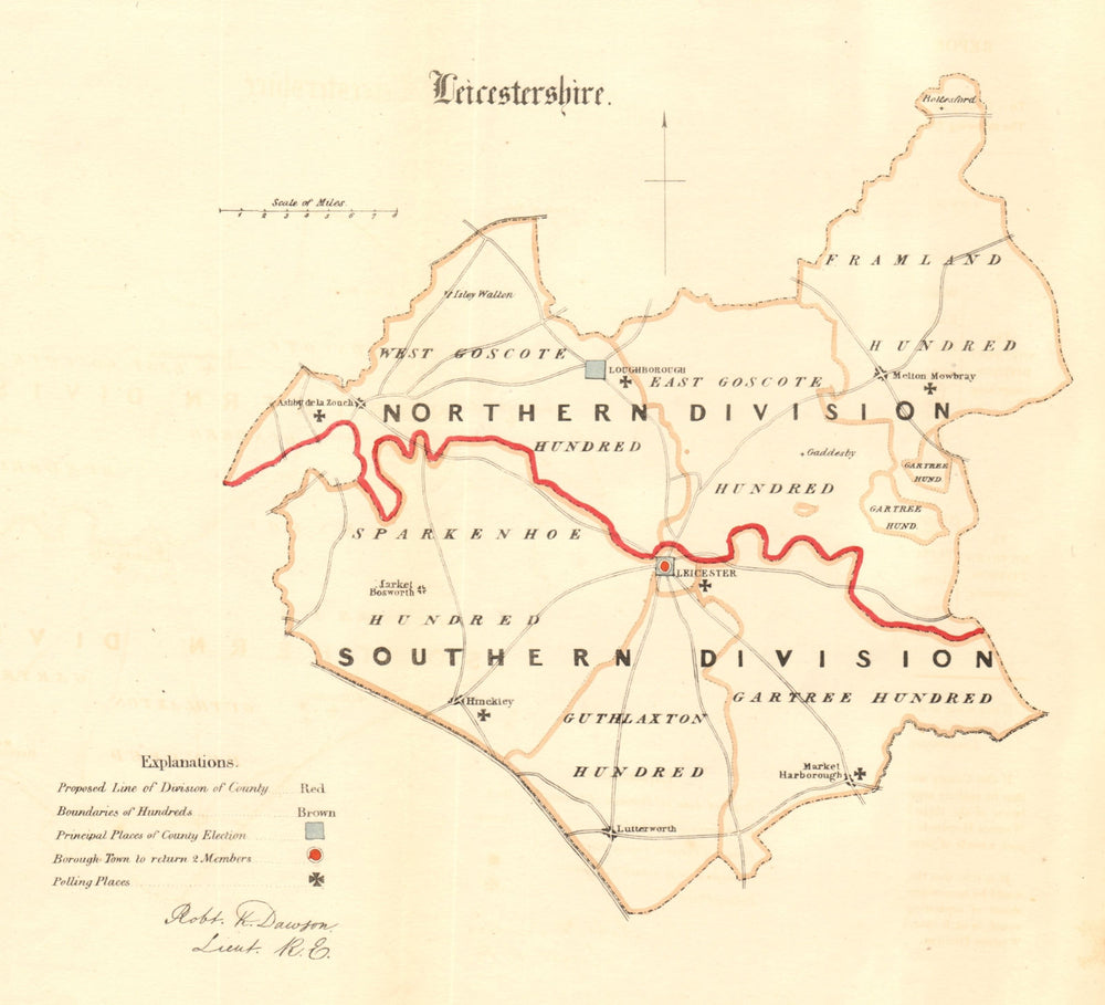 Leicestershire county map. Divisions boroughs electoral. REFORM ACT. DAWSON 1832
