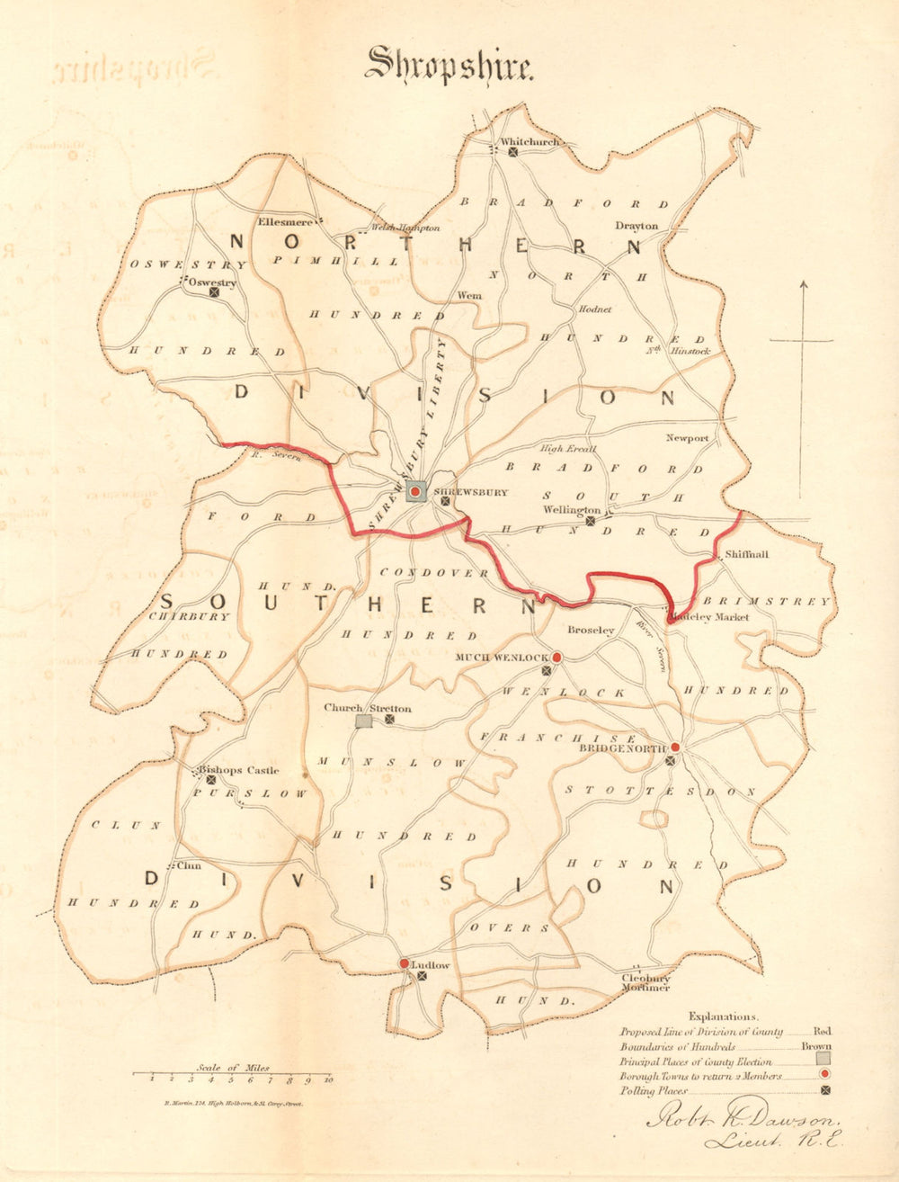 Shropshire county map. Divisions boroughs electoral. REFORM ACT. DAWSON 1832