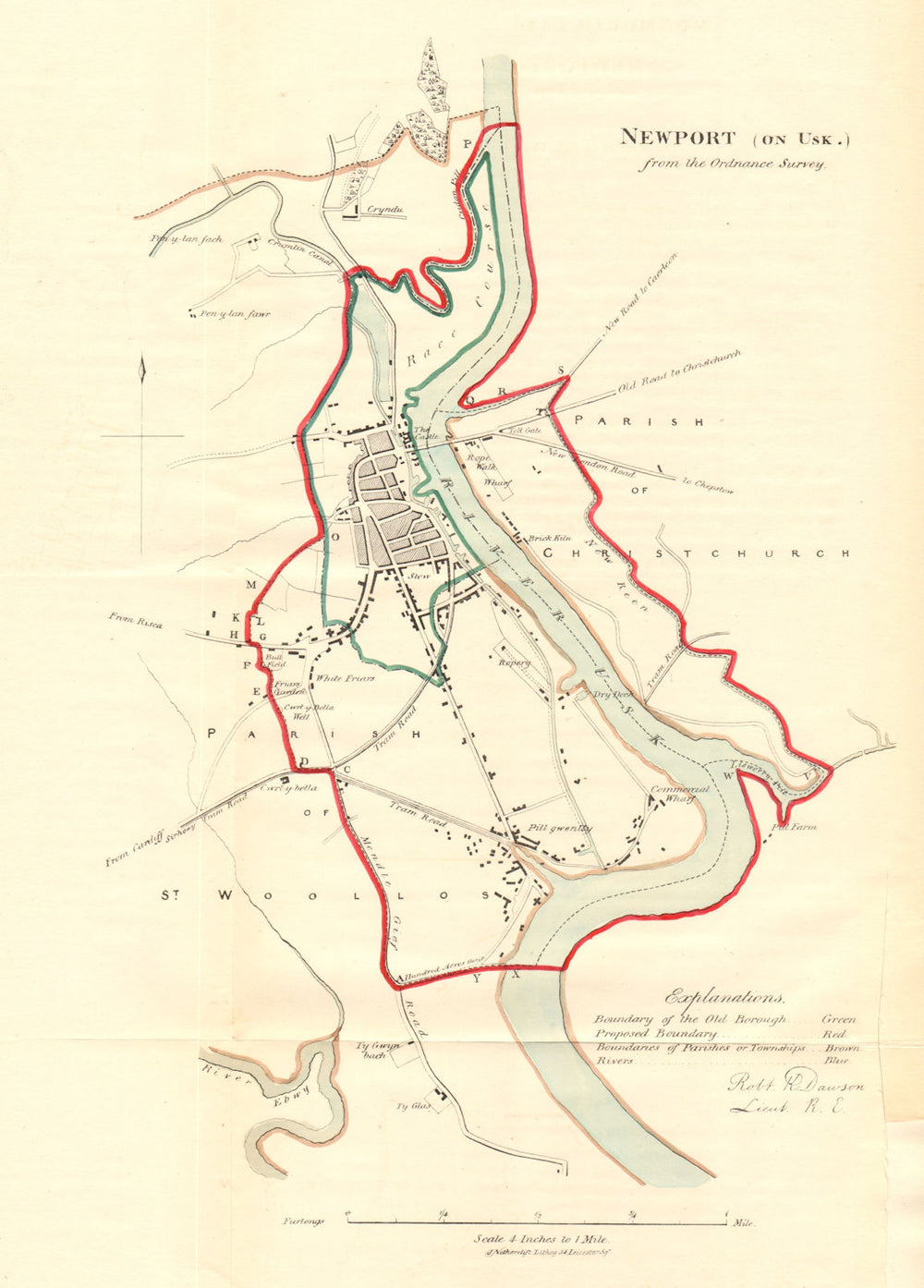 NEWPORT on Usk borough/town plan for the REFORM ACT. Wales. DAWSON 1832 map
