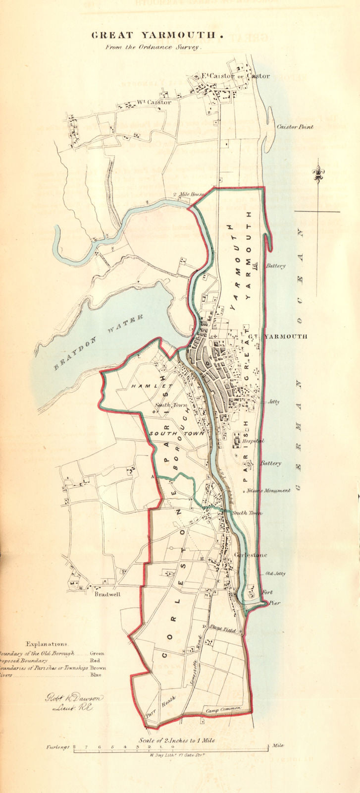 GREAT YARMOUTH borough/town plan. REFORM ACT. Caister. Norfolk. DAWSON 1832 map