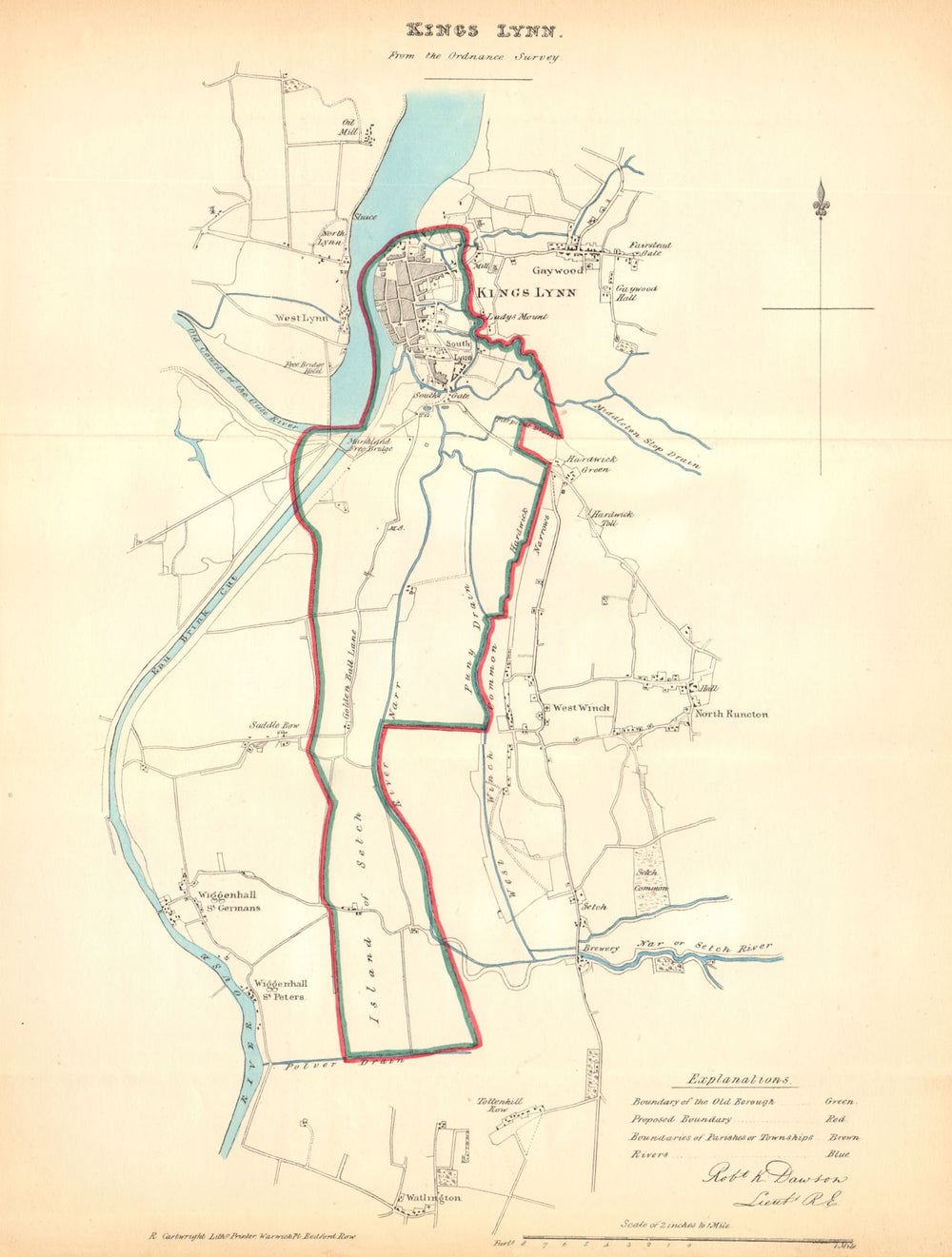 KING'S LYNN borough/town plan. REFORM ACT. Gaywood. Norfolk. DAWSON 1832 map