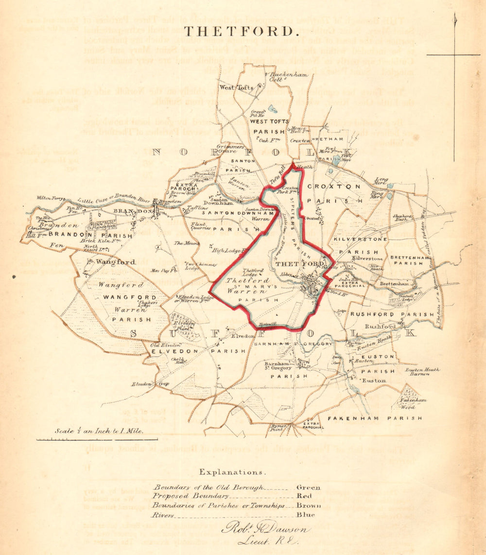 THETFORD borough/town plan for the REFORM ACT. Brandon. Norfolk. DAWSON 1832 map