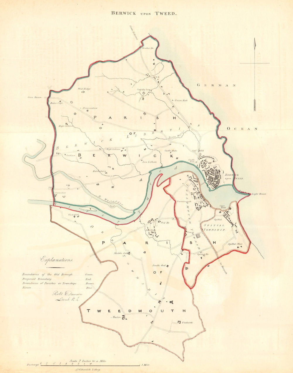 BERWICK-UPON-TWEED borough/town plan. REFORM ACT. Tweedmouth. DAWSON 1832 map