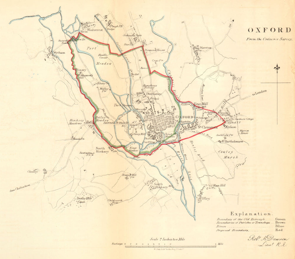 OXFORD borough/town/city plan. REFORM ACT. Ifley Hinksey Wytham. DAWSON 1832 map
