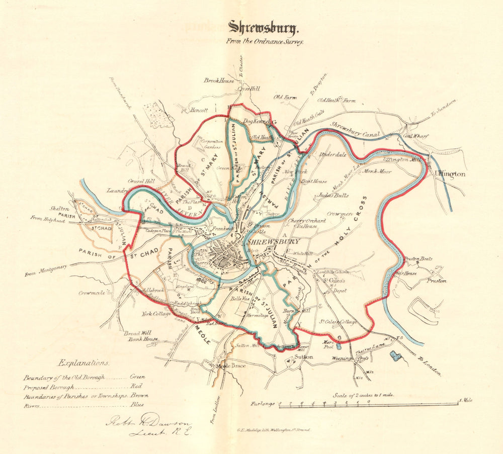 SHREWSBURY borough/town plan for the REFORM ACT. Shropshire. DAWSON 1832 map