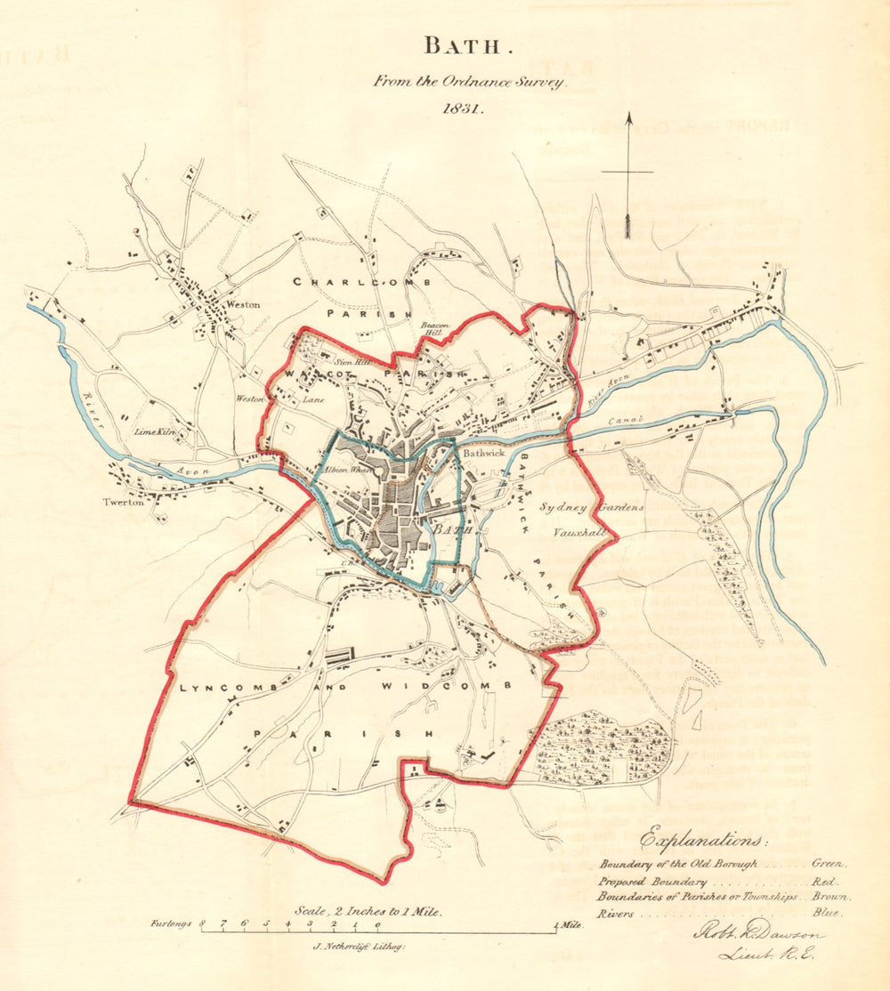 BATH borough/town plan. REFORM ACT. Weston Twerton. Somerset. DAWSON 1832 map