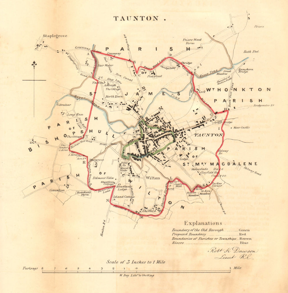 TAUNTON borough/town plan. REFORM ACT. Staplegrove. Somerset. DAWSON 1832 map