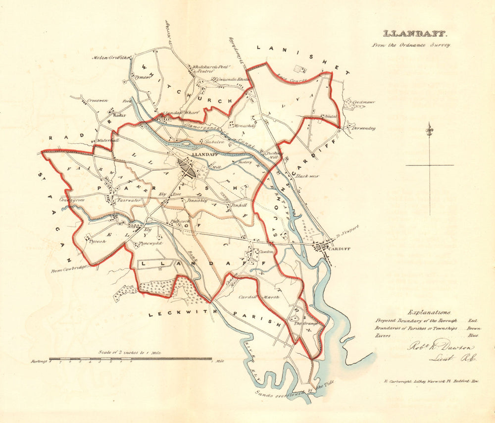 CARDIFF West. 'LLANDAFF' borough/town plan. REFORM ACT. Wales. DAWSON 1832 map
