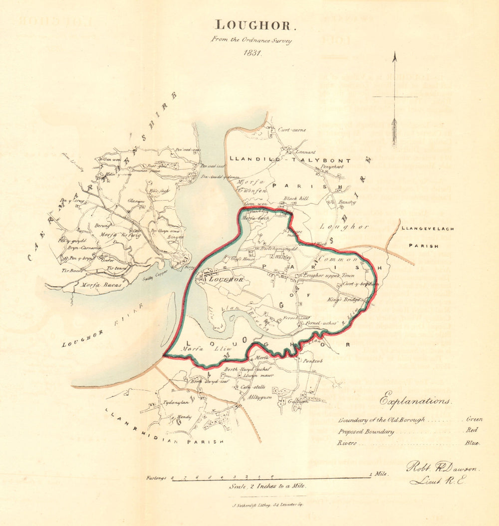LOUGHOR/CASLLWCHWR borough/town plan for the REFORM ACT. Wales. DAWSON 1832 map