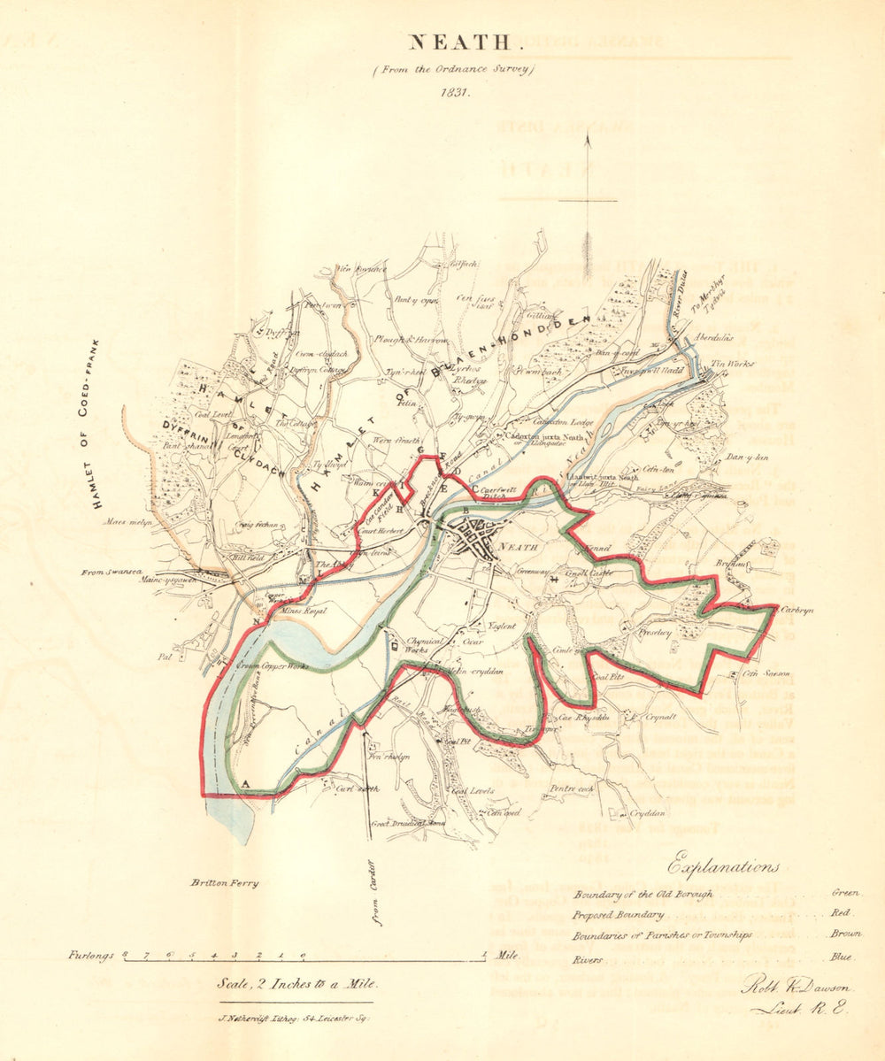NEATH/CASTELL-NEDD borough/town plan for the REFORM ACT. Wales. DAWSON 1832 map