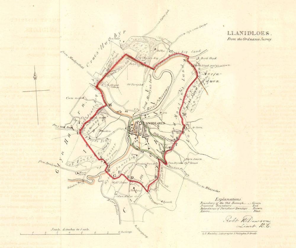 LLANIDLOES borough/town plan for the REFORM ACT. Wales. DAWSON 1832 old map