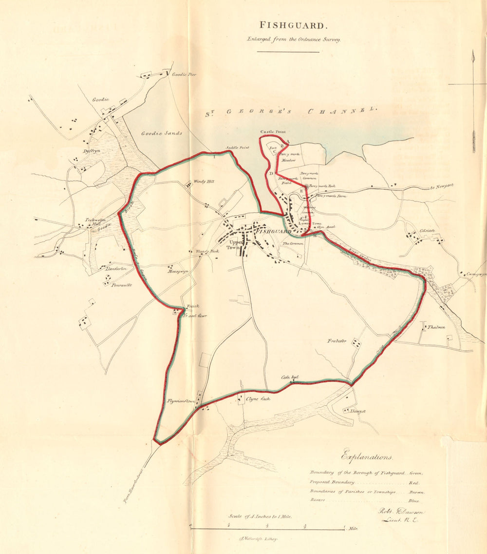 FISHGUARD/ABERGWAUN borough/town plan. REFORM ACT. Goodwick. DAWSON 1832 map