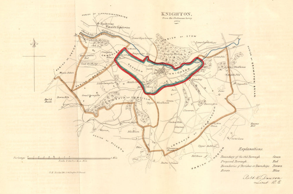 KNIGHTON/TREFYCLO borough/town plan for the REFORM ACT. Wales. DAWSON 1832 map