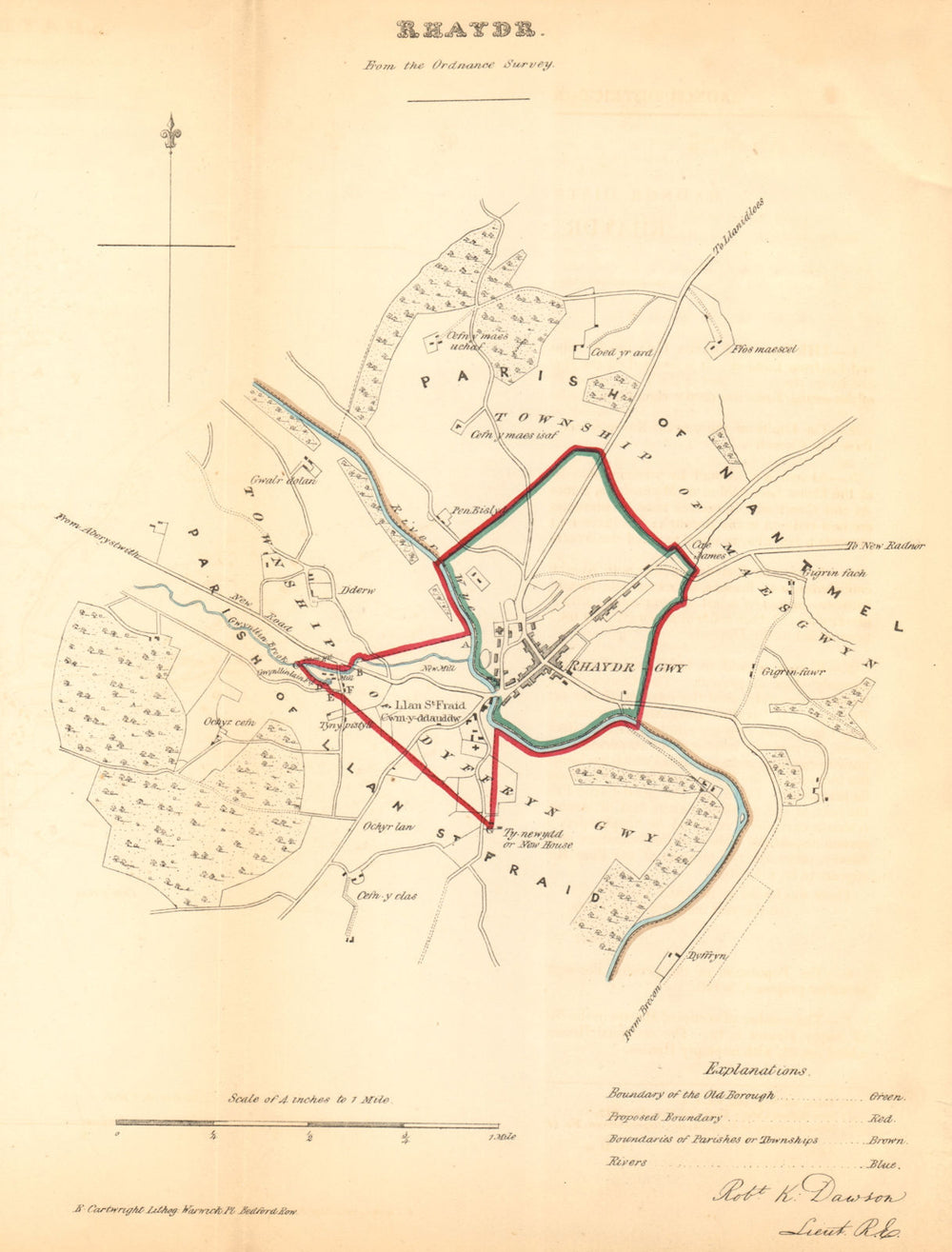 RHAYADER/RHAEADR GWY borough/town plan. REFORM ACT. Wales. DAWSON 1832 old map