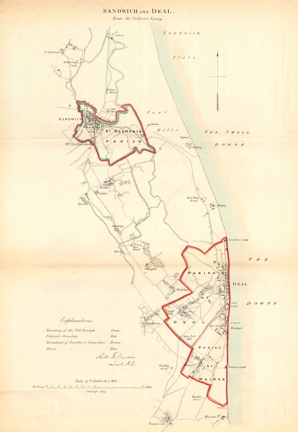 SANDWICH & DEAL borough/town plan for the REFORM ACT. Kent. DAWSON 1832 map