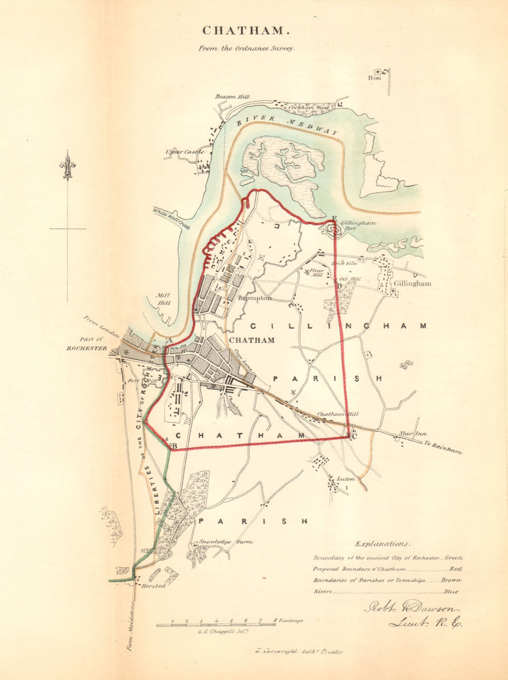 CHATHAM borough/town/dockyard plan. REFORM ACT. Rochester. Kent. DAWSON 1832 map