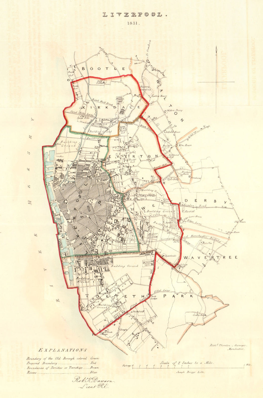 LIVERPOOL borough/town/city plan. REFORM ACT. Toxteth Everton. DAWSON 1832 map