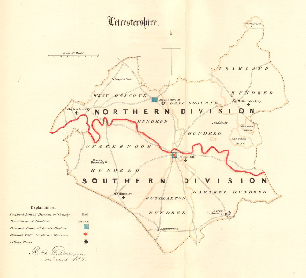 Leicestershire county map. Divisions boroughs electoral. REFORM ACT. DAWSON 1832