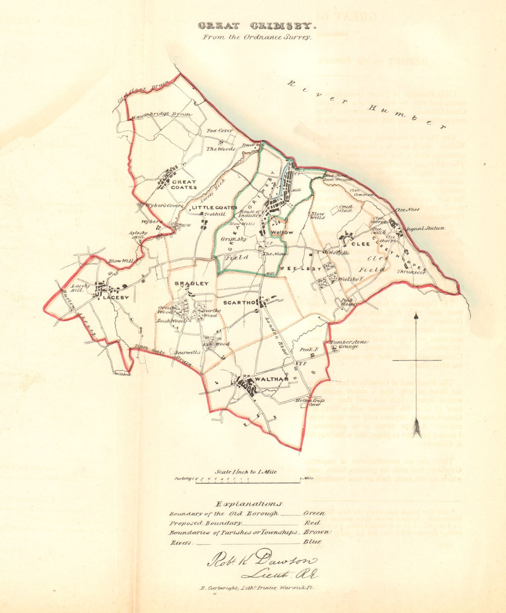 GREAT GRIMSBY borough/town plan. REFORM ACT. Lincolnshire. DAWSON 1832 old map