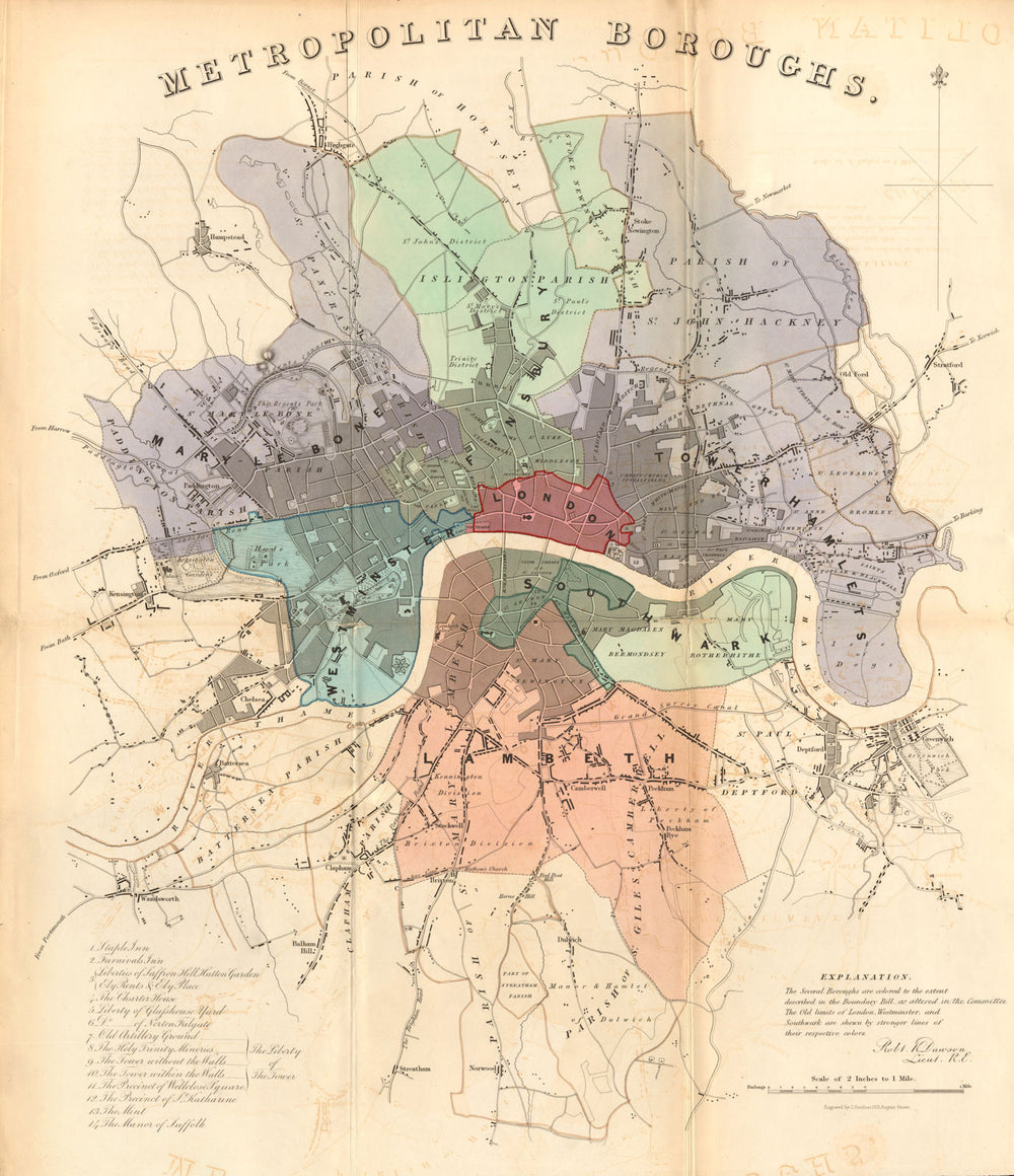 LONDON METROPOLITAN BOROUGHS for the Reform Act. DAWSON 1832 old antique map