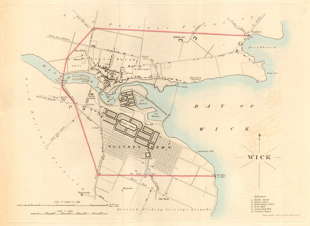 WICK borough/town plan. REFORM ACT. Pulteney Town. Caithness 1832 old map