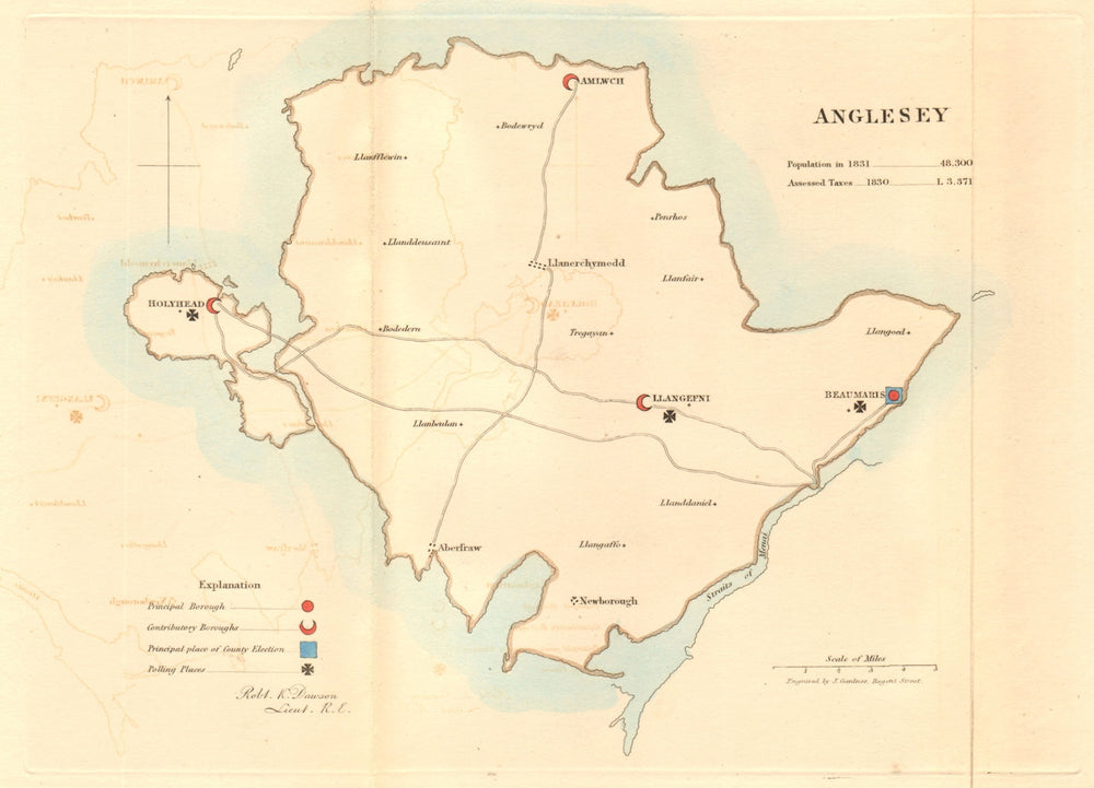 Anglesey county map. Contributory boroughs electoral. REFORM ACT. DAWSON 1832