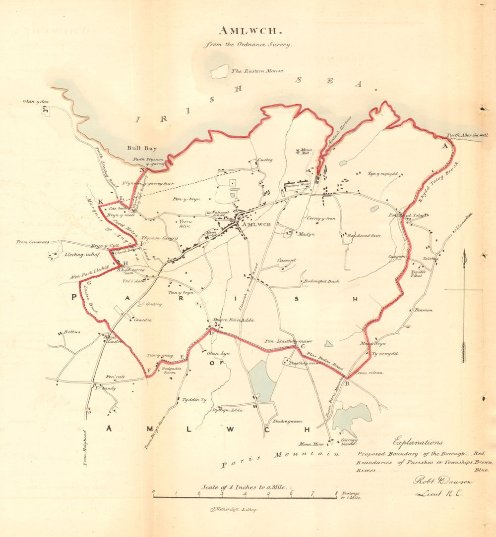 AMLWCH borough/town plan for the REFORM ACT. Wales. DAWSON 1832 old map