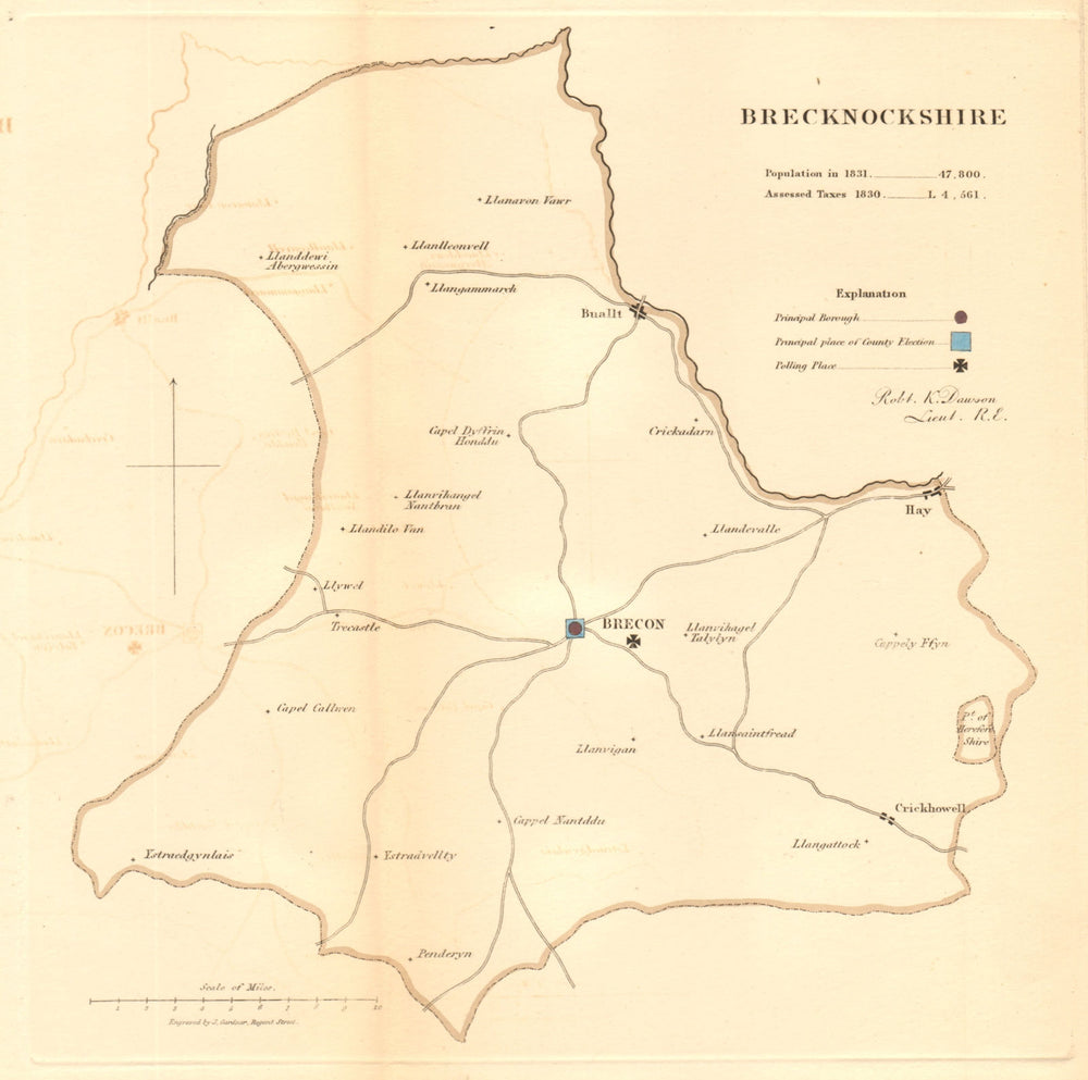Brecknockshire county map. Boroughs polling places electoral REFORM ACT 1832