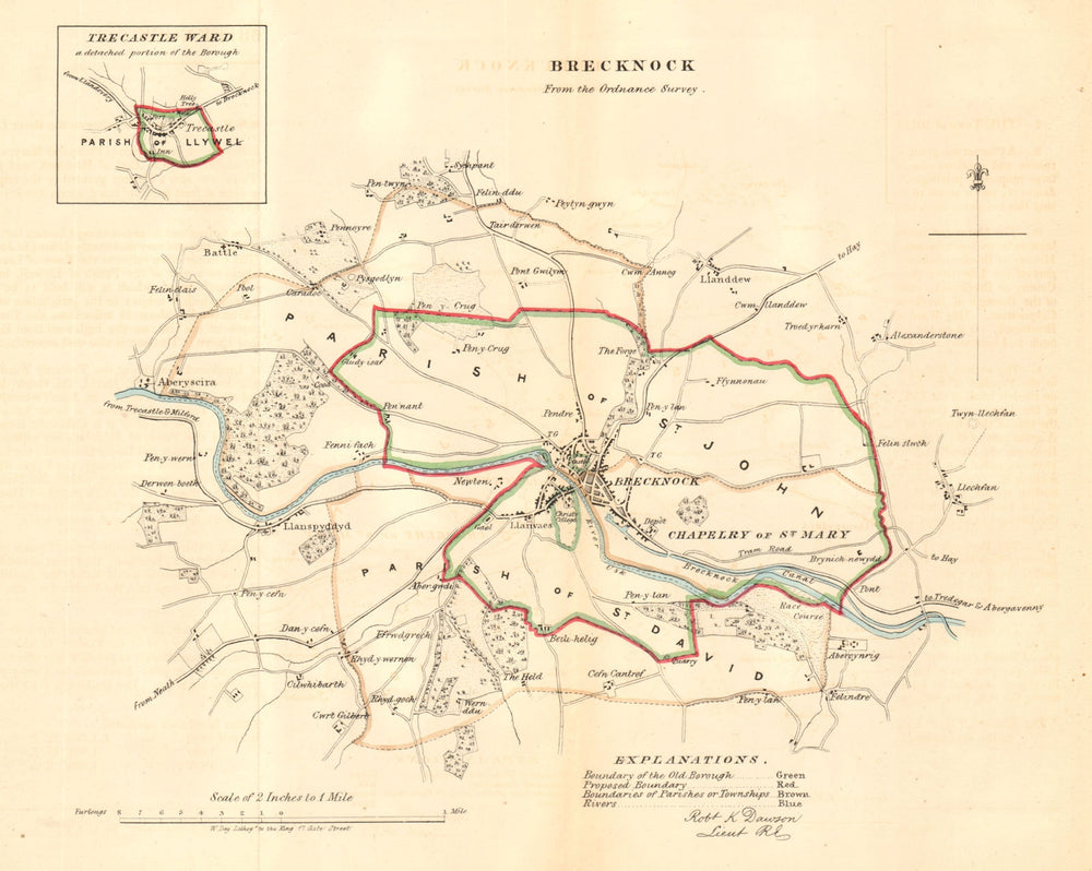 BRECKNOCK (BRECON) borough/town plan for the REFORM ACT. Wales. DAWSON 1832 map