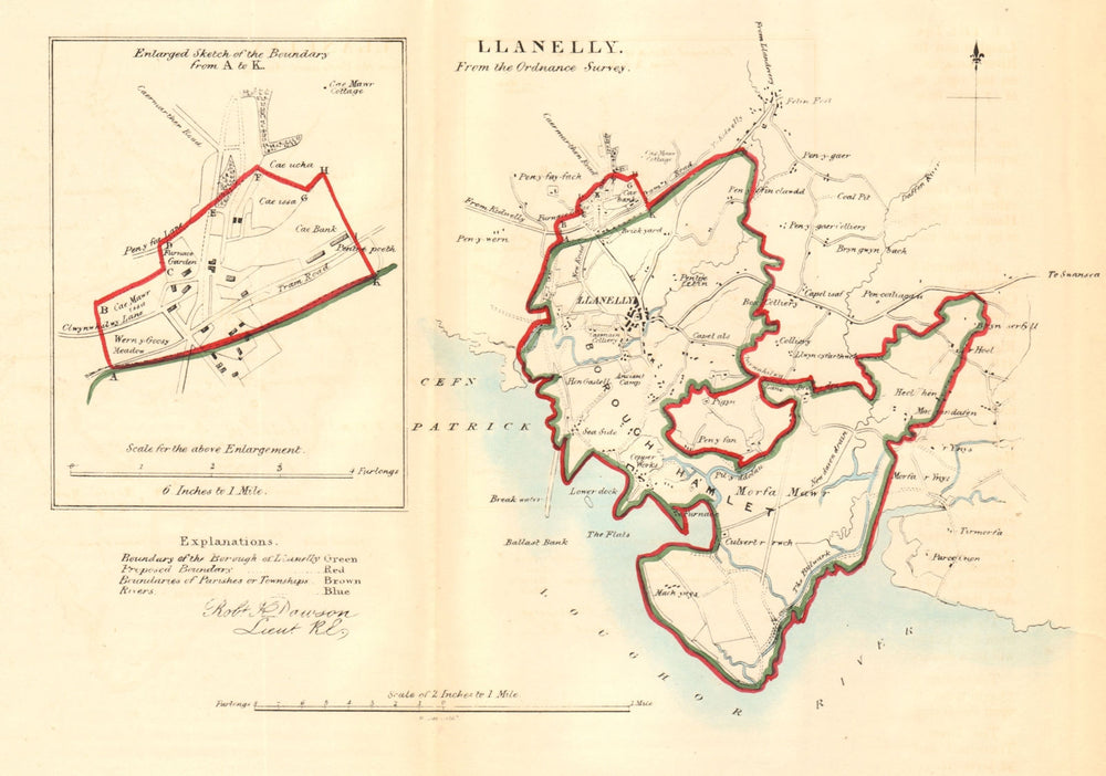 LLANELLI borough/town plan for the REFORM ACT. Felinfoel. Wales. DAWSON 1832 map